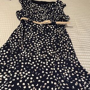 Connected Apparel Navy and White Polka Dot Dress